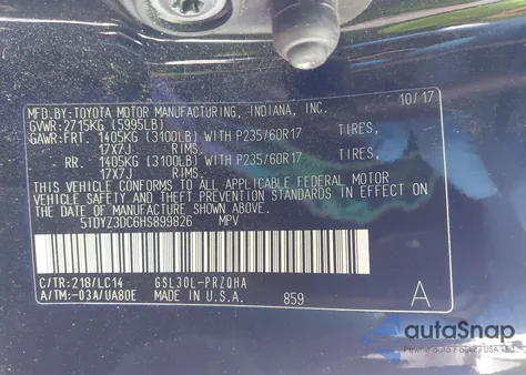 2017 Toyota Sienna Xle Premium 8 Passenger из США, поврежденный, VIN 5TDYZ3DC6HS899826